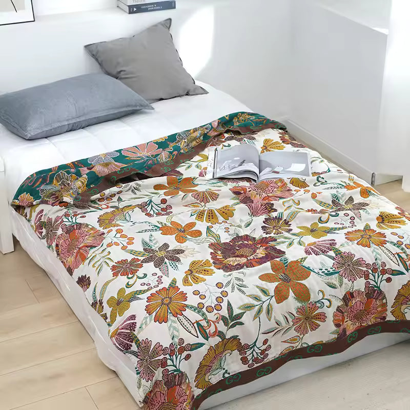 Pastoral Style Plant Flower Cotton Woven Blanket Sofa Towel EM23