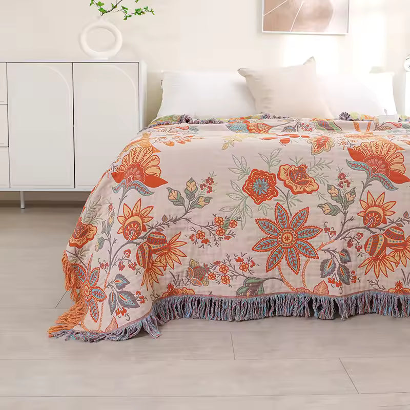 Bohemian Vintage Floral Cotton Woven Blanket Sofa Towel EM21