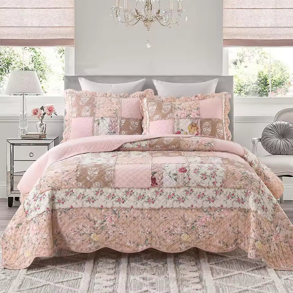 Floral Patchwork Cotton Handmade Quilt Set EM12