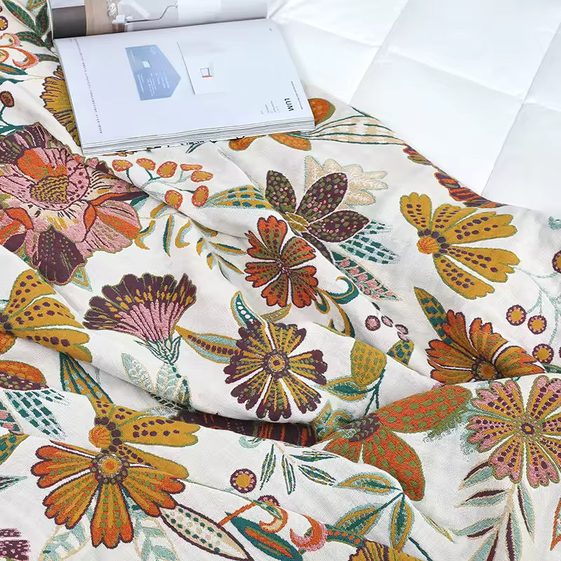 Pastoral Style Plant Flower Cotton Woven Blanket Sofa Towel EM23