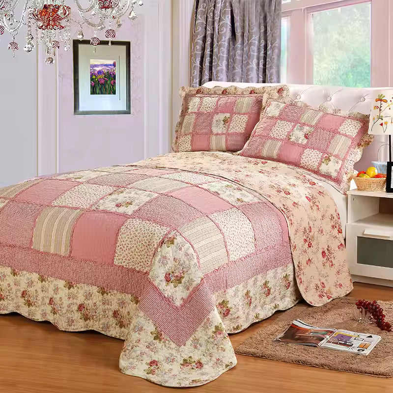 Korean Patchwork Plaid Cotton Handmade Quilt Set EM17