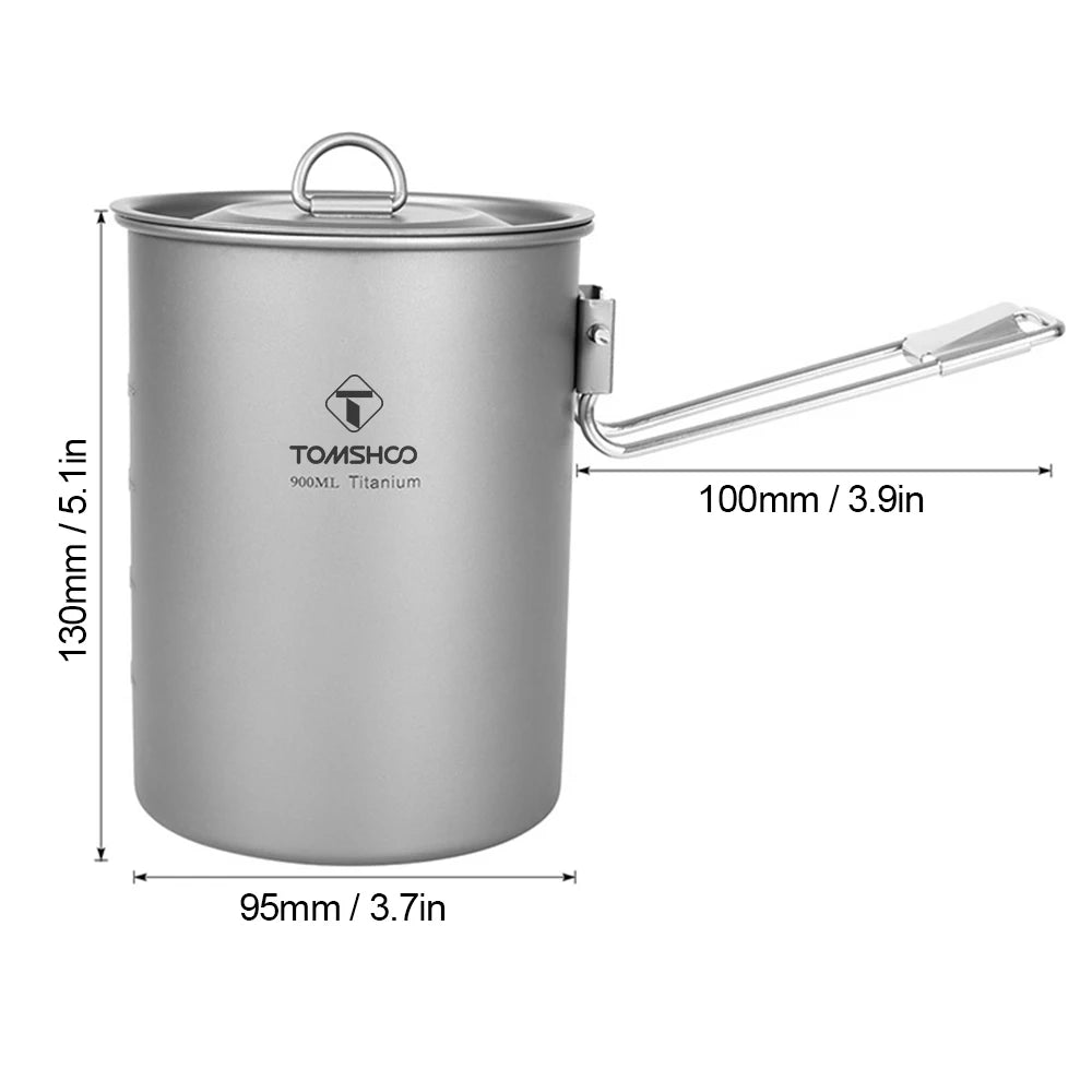 Tomshoo™ Titanium Camping Pot – 900ml Ultralight Cookware