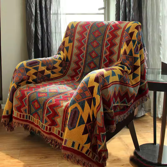 Boho Cotton Linen Woven Line Blanket Sofa Towel EM1