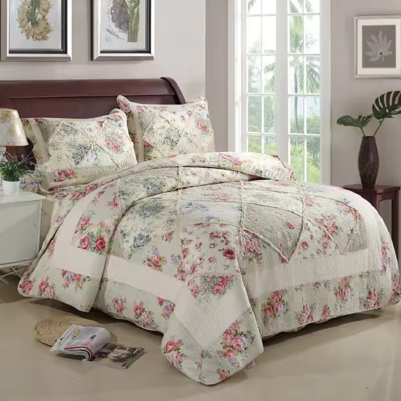 Vintage Floral Cotton Handmade Quilt Set EM16
