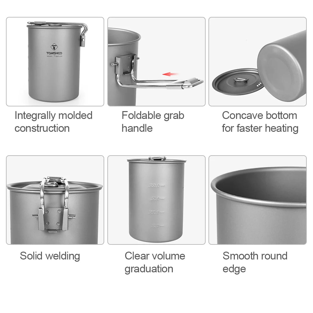 Tomshoo™ Titanium Camping Pot – 900ml Ultralight Cookware