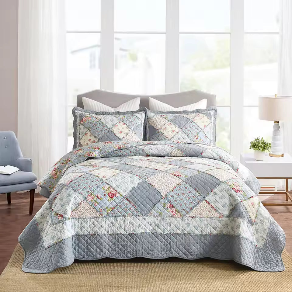 Farm Style Patchwork Cotton Handmade Quilt Set EM14