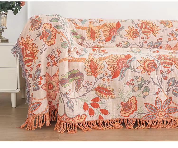 Bohemian Vintage Floral Cotton Woven Blanket Sofa Towel EM21