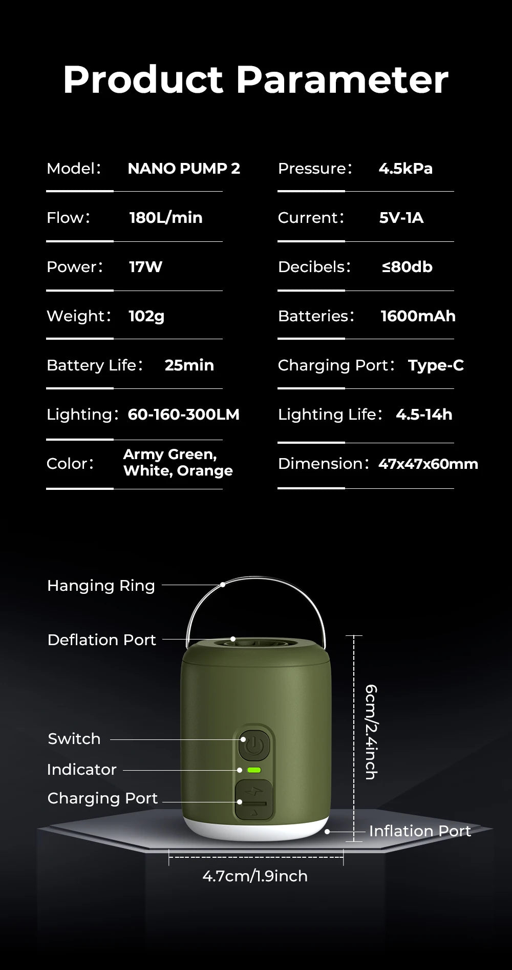 Ultralight Portable Air Pump - Nano Pump 2