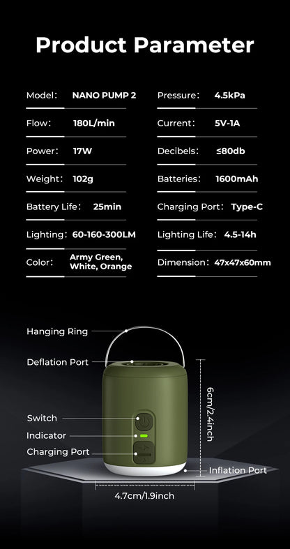Ultralight Portable Air Pump - Nano Pump 2