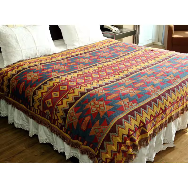 Boho Cotton Linen Woven Line Blanket Sofa Towel
