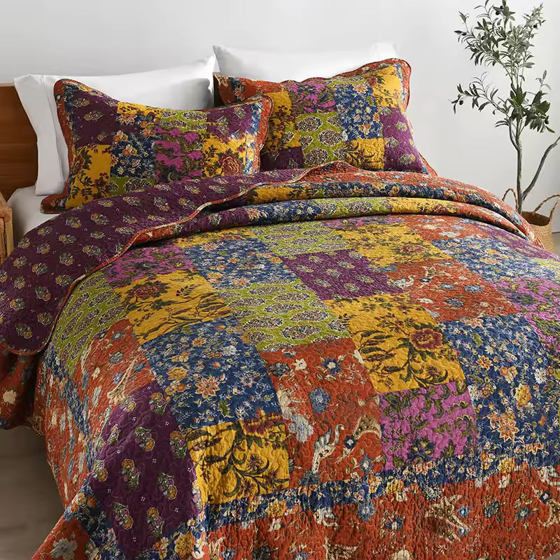 Vintage Floral Patchwork Cotton Handmade Quilt Set EM9