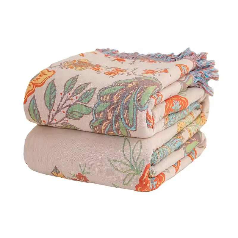 Bohemian Vintage Floral Cotton Woven Blanket Sofa Towel EM21