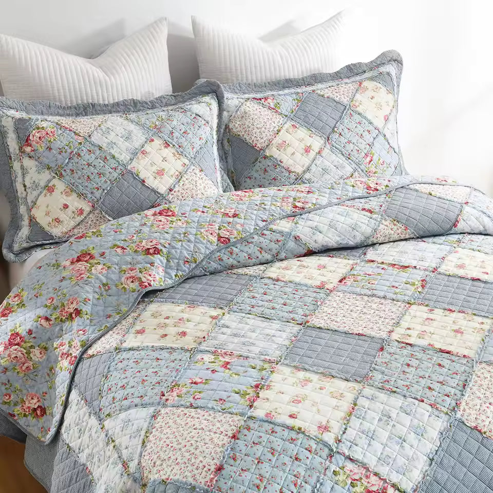 Farm Style Patchwork Cotton Handmade Quilt Set EM14