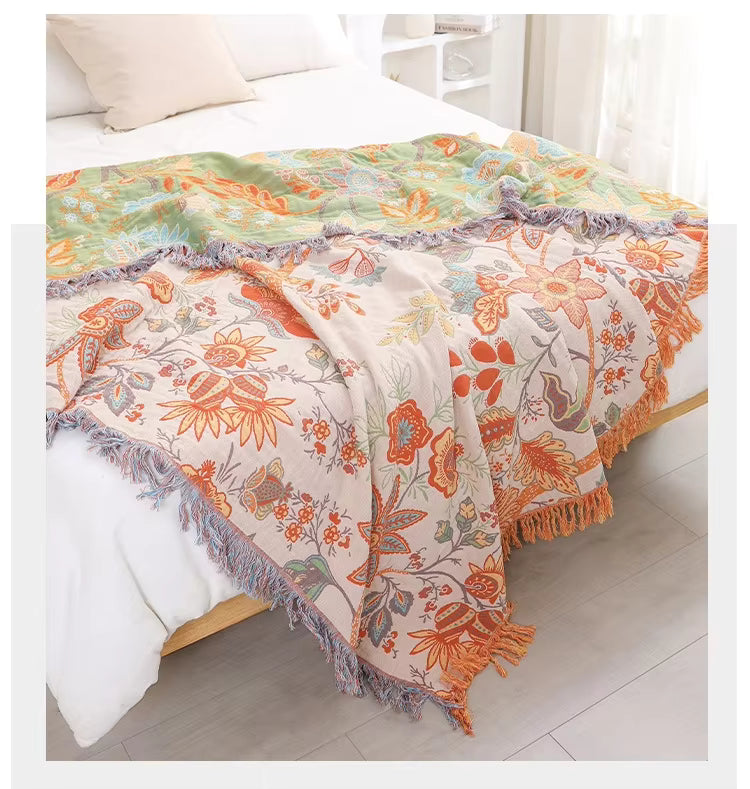 Bohemian Vintage Floral Cotton Woven Blanket Sofa Towel EM21