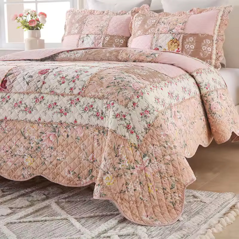 Floral Patchwork Cotton Handmade Quilt Set EM12