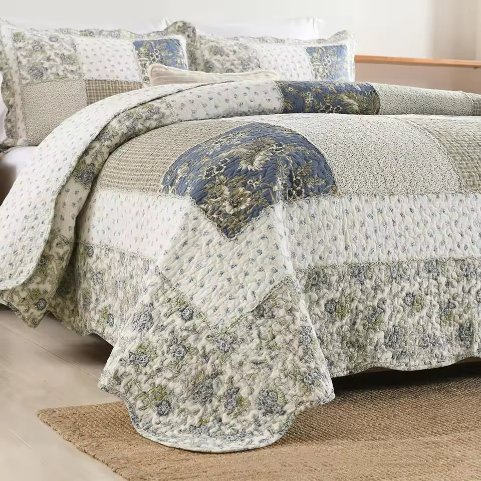 Vintage Patchwork Cotton Handmade Quilt Set EM13