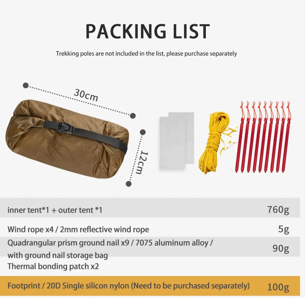 AEROVENT™ Solo Ultralight Trekking Tent – 1P Double-Wall Shelter