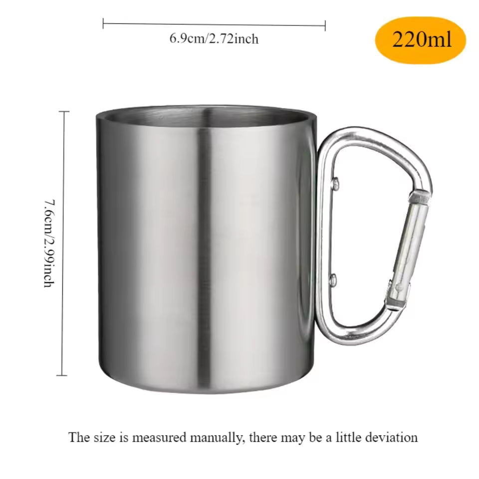 Stainless Steel Water Bottle with Carabiner Handle - 7oz