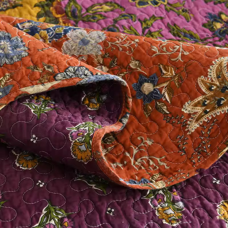 Vintage Floral Patchwork Cotton Handmade Quilt Set EM9