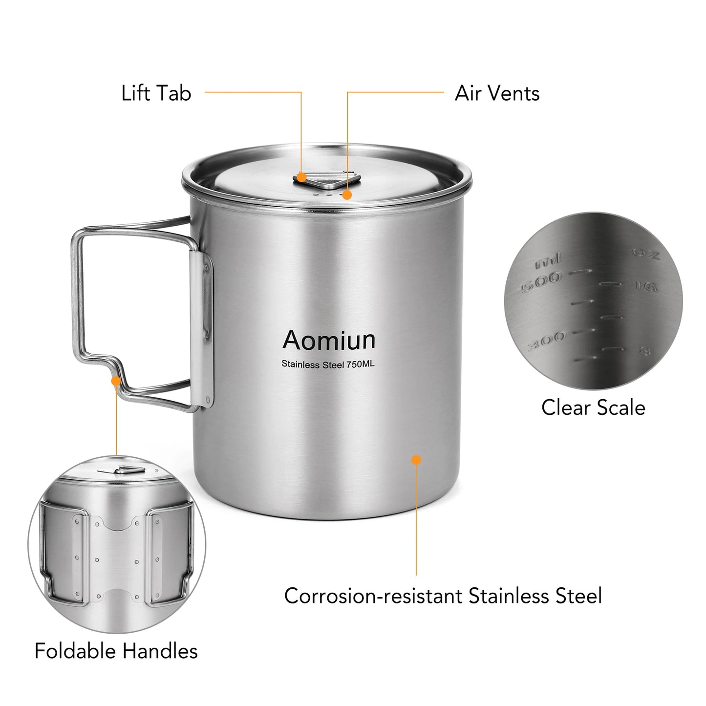 Aomiun Stainless Steel Pot - 25.4Oz / 750ml