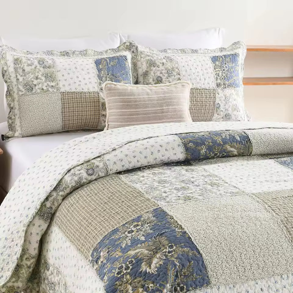 Vintage Patchwork Cotton Handmade Quilt Set EM13