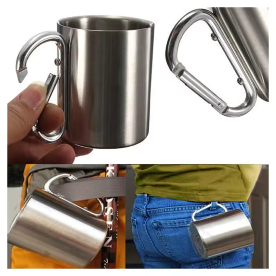 Stainless Steel Water Bottle with Carabiner Handle - 7oz