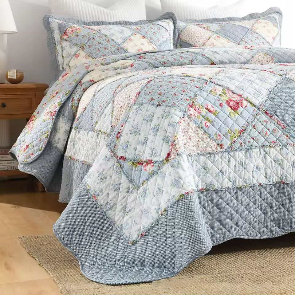 Farm Style Patchwork Cotton Handmade Quilt Set EM14
