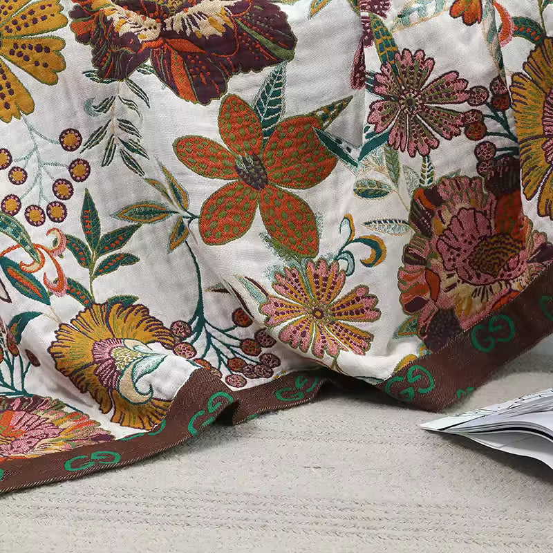 Pastoral Style Plant Flower Cotton Woven Blanket Sofa Towel EM23