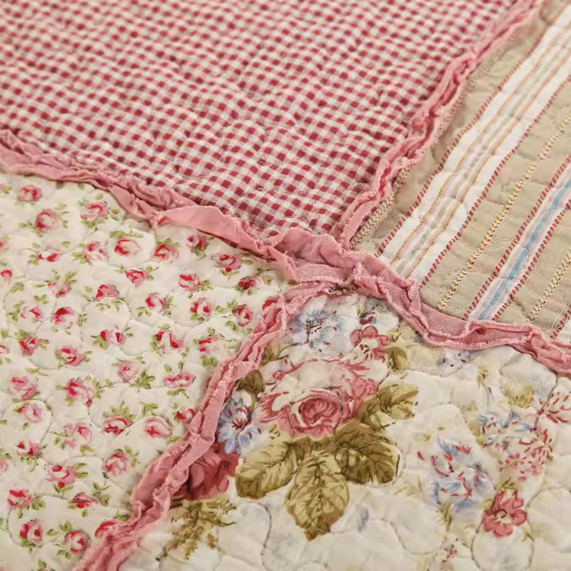 Korean Patchwork Plaid Cotton Handmade Quilt Set EM17