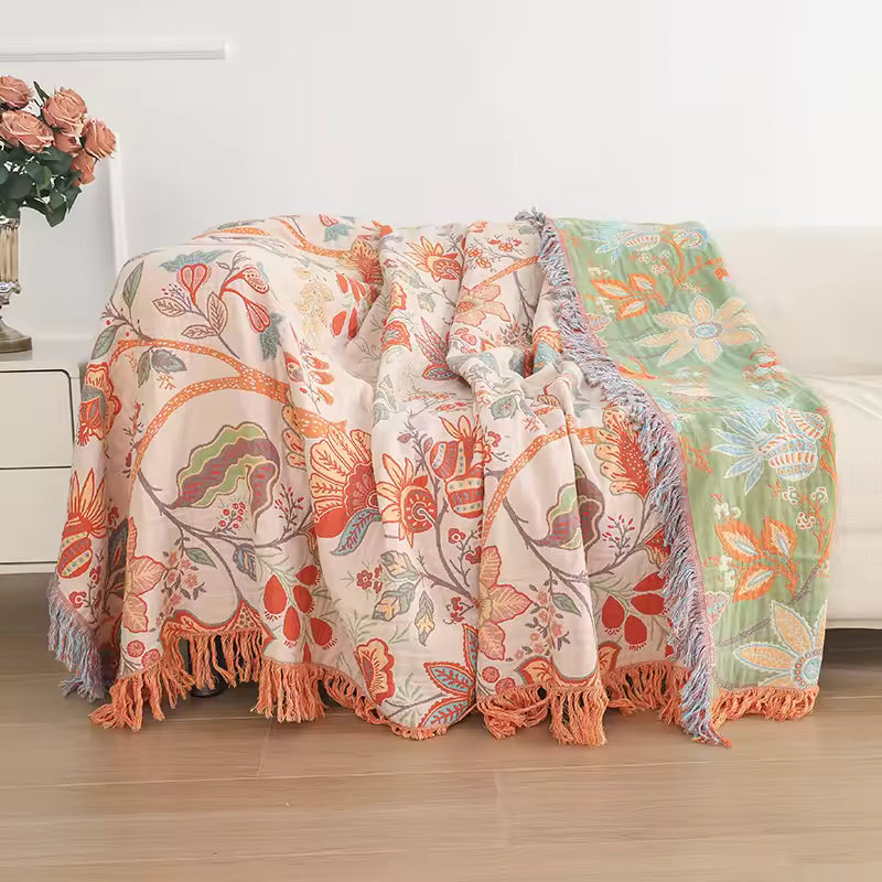 Bohemian Vintage Floral Cotton Woven Blanket Sofa Towel EM21