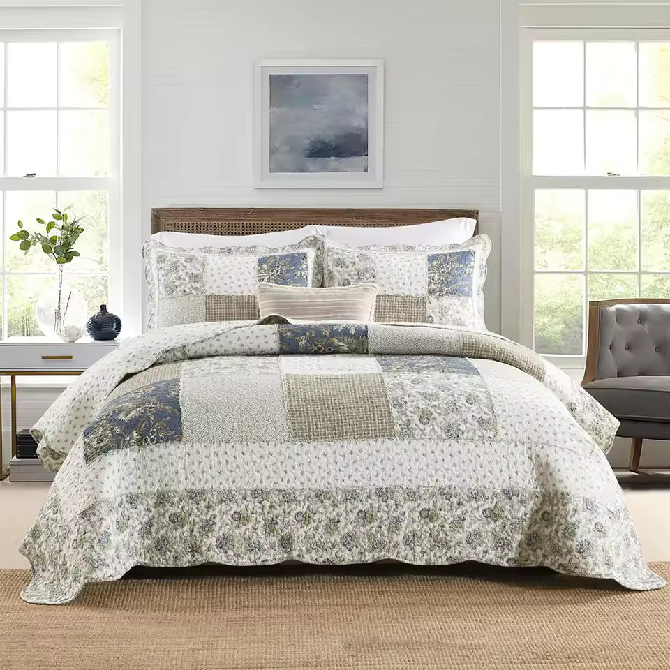 Vintage Patchwork Cotton Handmade Quilt Set EM13