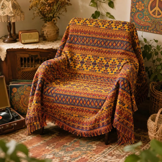 Retro Boho Cotton Linen Woven Line Blanket Sofa Towel EM2