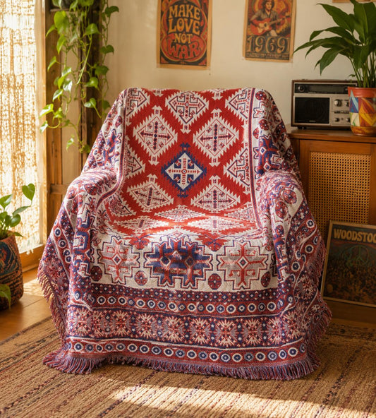 Vintage Bohemian Cotton Linen Woven Line Blanket Sofa Towel EM3