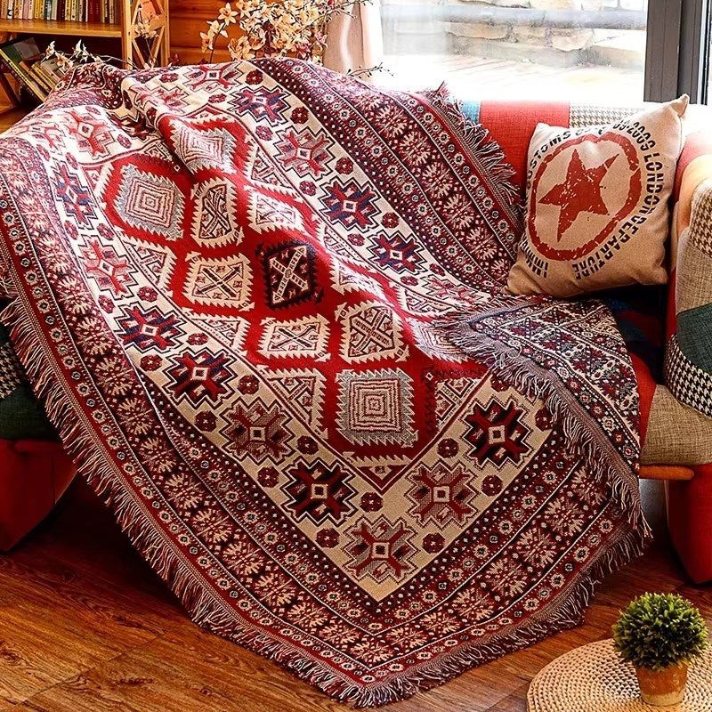 Vintage Bohemian Cotton Linen Woven Line Blanket Sofa Towel EM3