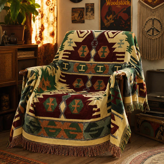 Bohemian Southwestern Cotton Linen Woven Line Blanket Sofa Towel EM4