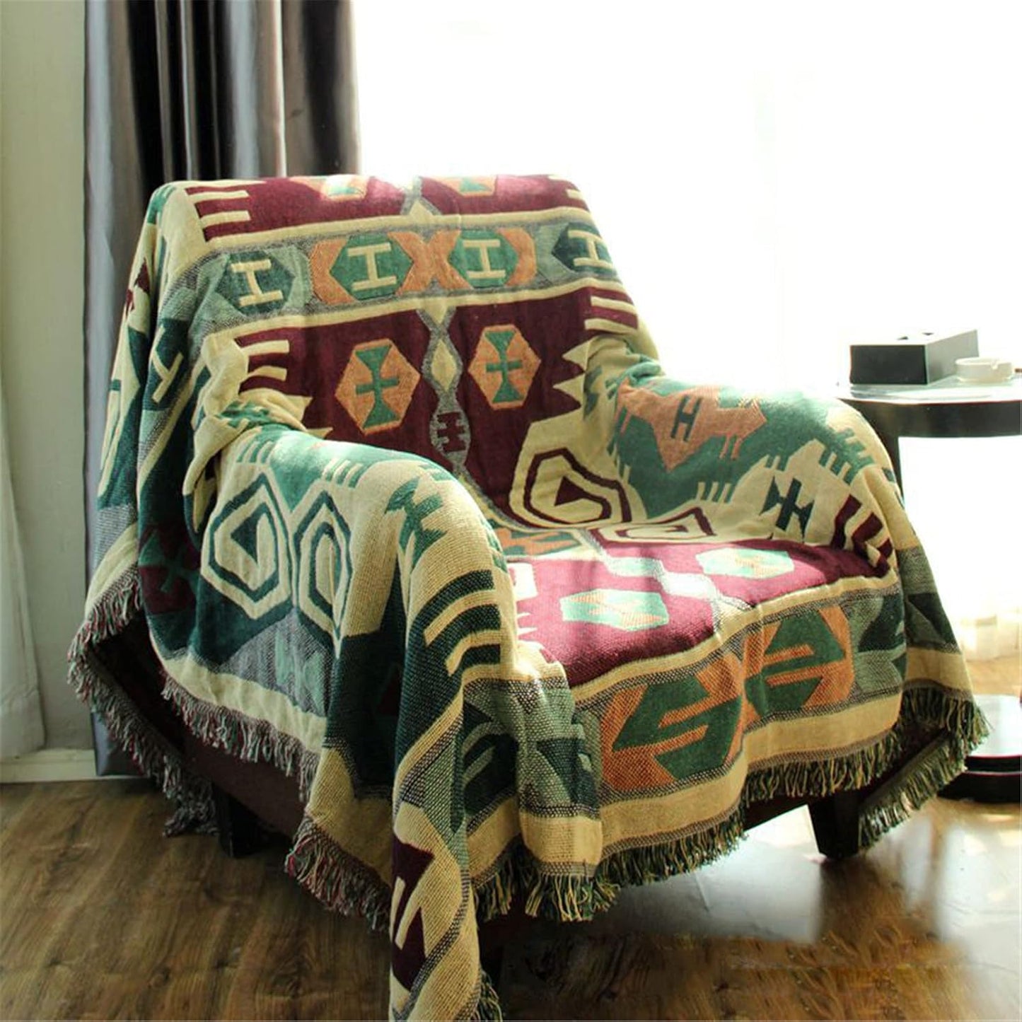 Bohemian Southwestern Cotton Linen Woven Line Blanket Sofa Towel EM4