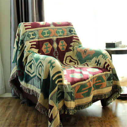 Bohemian Southwestern Cotton Linen Woven Line Blanket Sofa Towel EM4