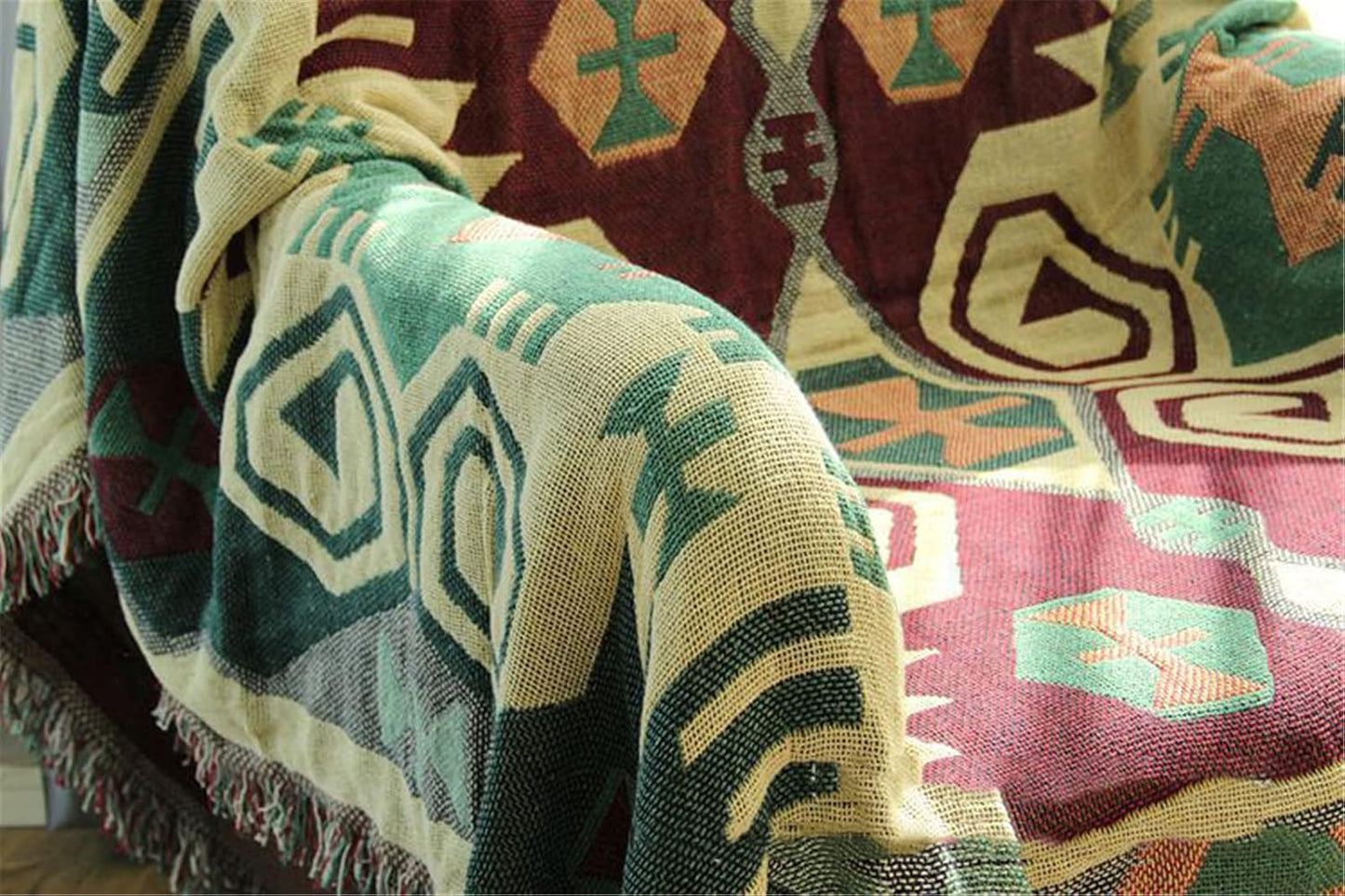 Bohemian Southwestern Cotton Linen Woven Line Blanket Sofa Towel EM4