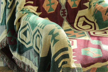 Bohemian Southwestern Cotton Linen Woven Line Blanket Sofa Towel EM4