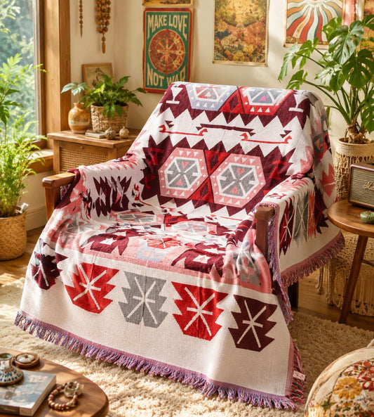 Southwestern Pattern Cotton Linen Woven Line Blanket Sofa Towel EM6