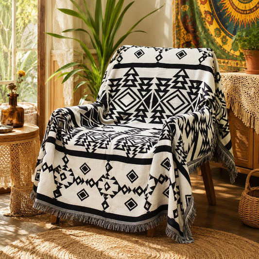 Southwestern Geometric Cotton Linen Woven Line Blanket Sofa Towel EM7
