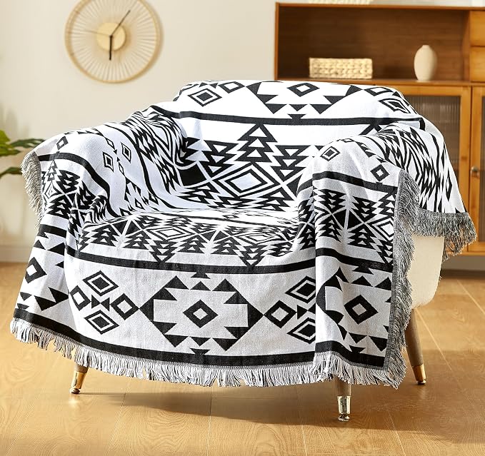 Southwestern Geometric Cotton Linen Woven Line Blanket Sofa Towel EM7