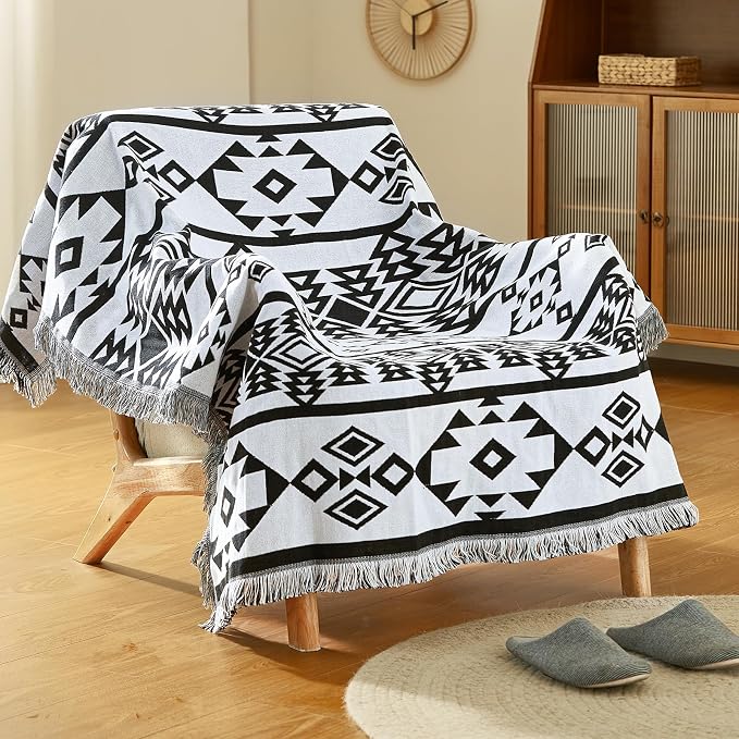 Southwestern Geometric Cotton Linen Woven Line Blanket Sofa Towel EM7