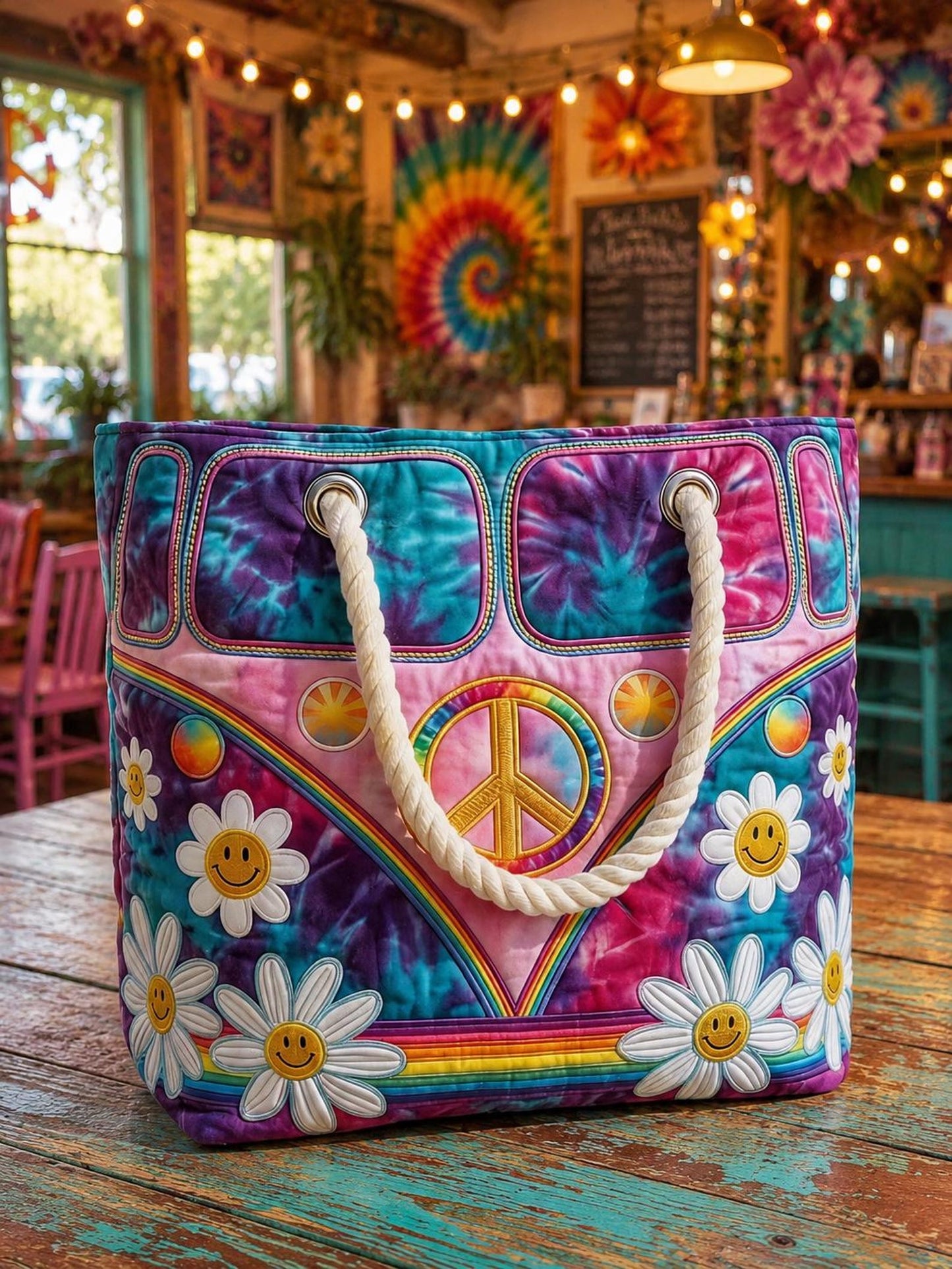 Tie Dye Sunflower Personalized Quilted Beach Bag EM05