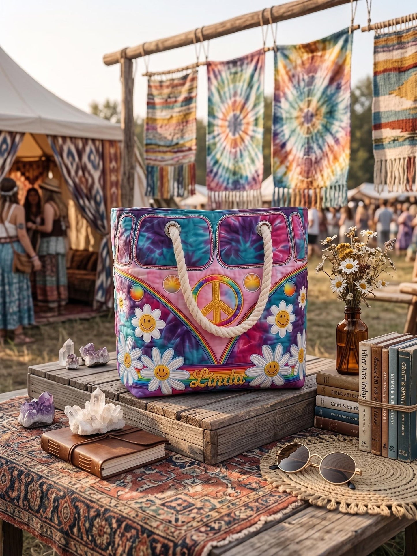 Tie Dye Sunflower Personalized Quilted Beach Bag EM05