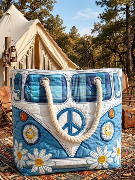 Blue Floral Hippie Quilted Beach Bag EM06