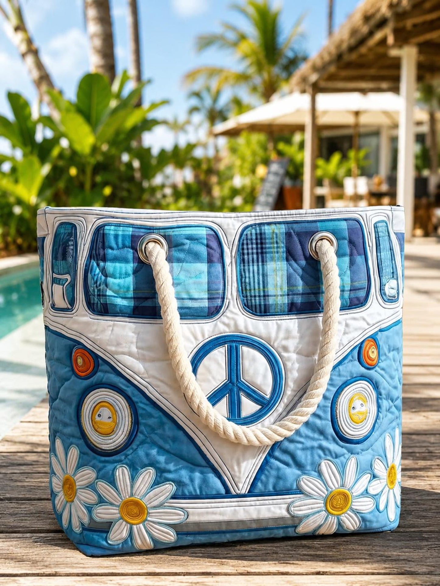 Blue Floral Hippie Quilted Beach Bag EM06