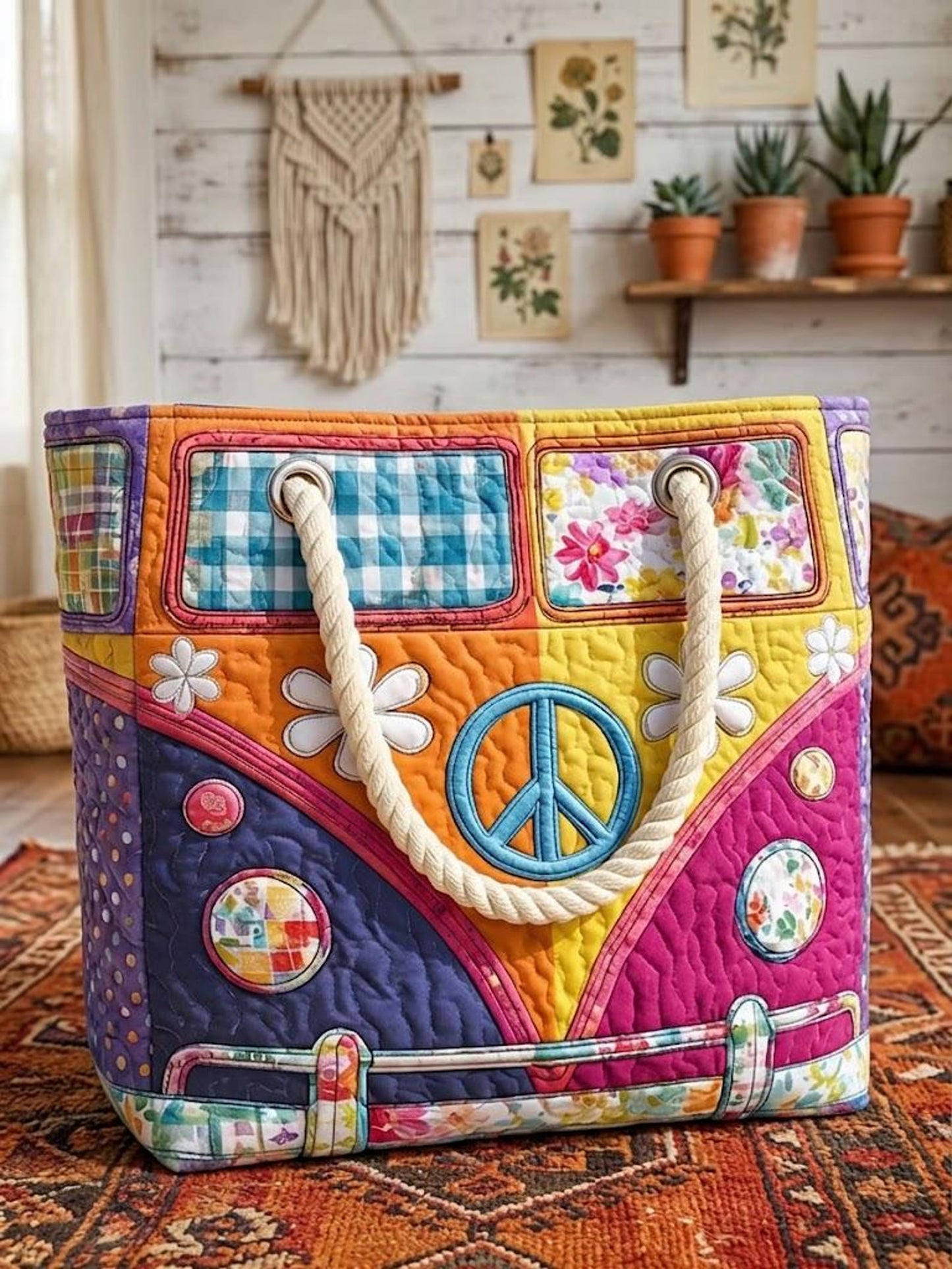 Colorful Patchwork Quilted Beach Bag EM07
