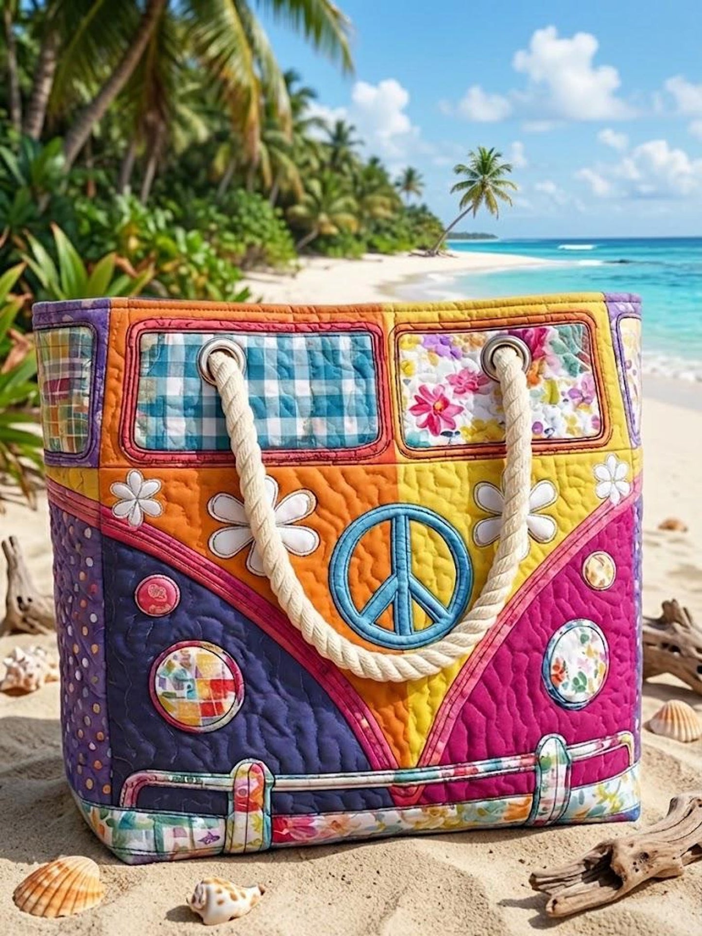 Colorful Patchwork Quilted Beach Bag EM07