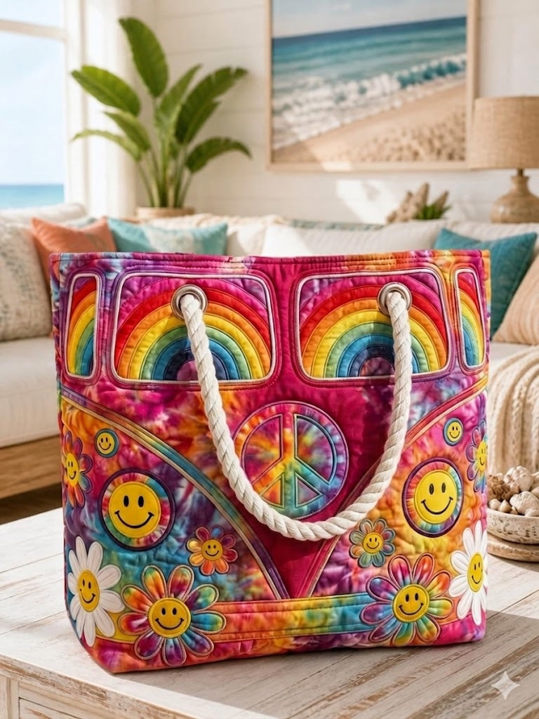 Tie Dye Peace Quilted Beach Bag EM08